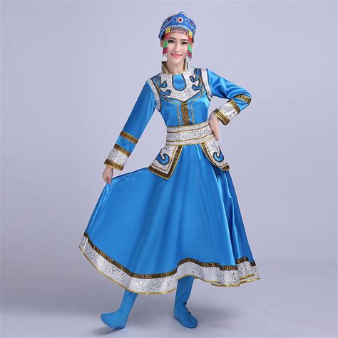 Sky Blue Red Folk Dance Cosplay Stage Performance Dance Clothes Costume Mongolian Gowns Dress