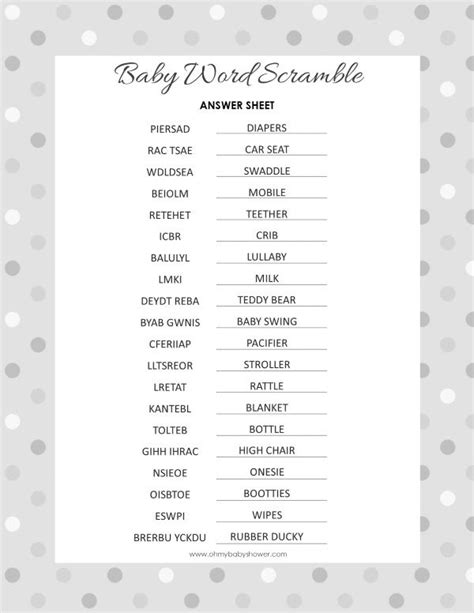 Baby Scrabble Answer Ky Answer Key Free Printable Baby Shower Word