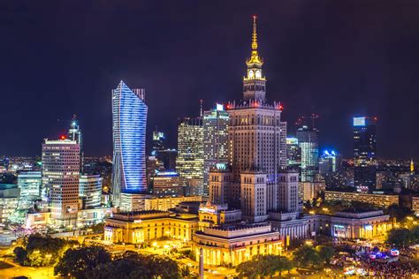 City Skycrapers Poland Night Lights Warsaw Hdr Wallpapers Hd