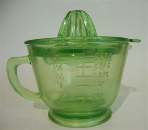 Vintage Green Depression Glass Cup Measuring Cup And Juice Squeezer