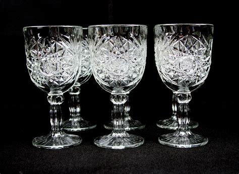 Libbey Hobstar Water Goblets Clear Glass Stem Set Of 6 Etsy Glass Clear Glass Water Goblets