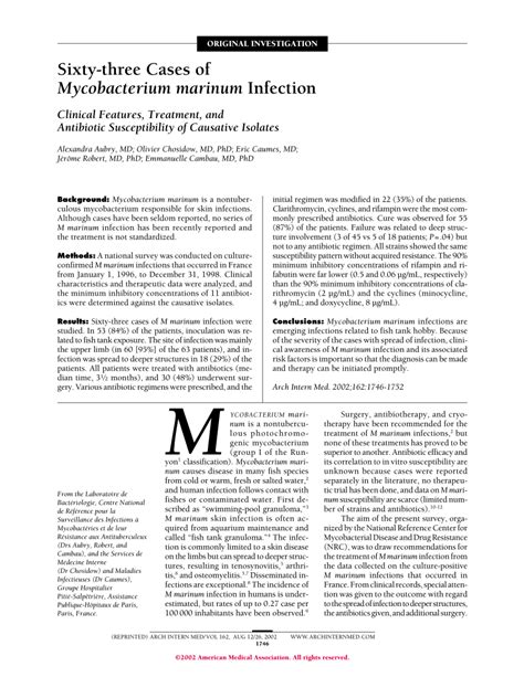Pdf Sixty Three Cases Of Mycobacterium Marinum Infection Clinical