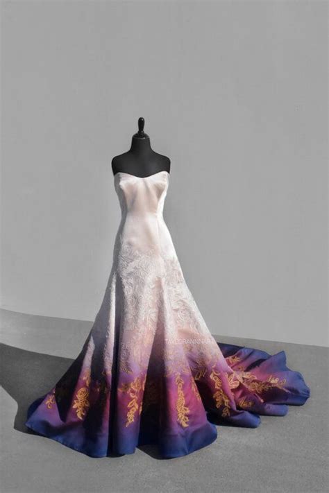 Gold Rose Hand Painted Ombre Wedding Dress Colorful Non Traditional