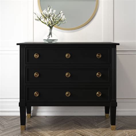 Handmade Vintage Style 3 Drawer Chest Of Drawers In Black And Gold