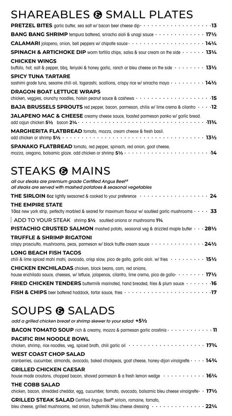 State & Main Kitchen & Bar menu in Hamilton, Ontario, Canada
