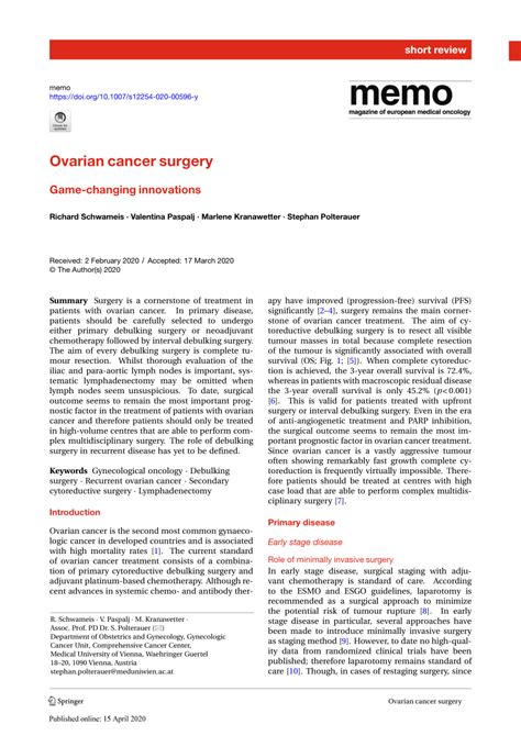 Pdf Ovarian Cancer Surgery Game Changing Innovations