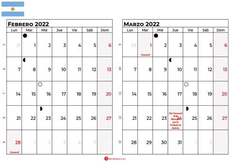 Descargar Calendario Marzo 2022 Argentina Para Imprimir