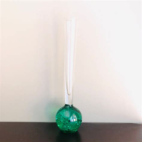 Vintage Controlled Bubble Glass Bud Vase Green Etsy