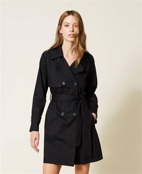 double breasted gabardine trench coat woman black twinset milano
