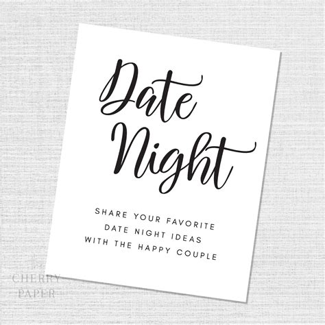 Date Night Sign Date Night Cards Printable Date Night Ideas Etsy