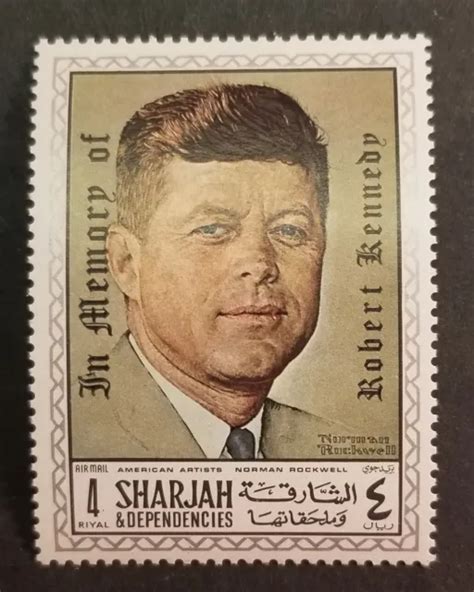 Robert F Kennedy Memoriam Sharjah 1967 Jfk Norman Rockwell Stamp Mnh