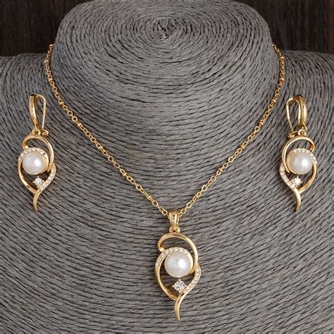 2016 simulated pearl jewelry sets gold pleated necklace earrings jewelry set austrian crystal