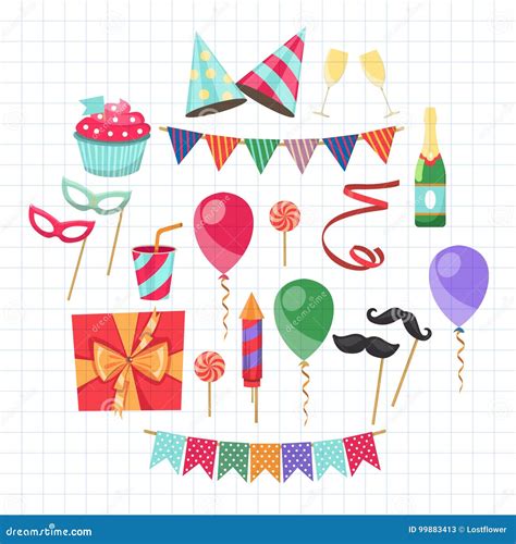 Flat Vector Icons Celebration Party Carnival Festive Icons Set