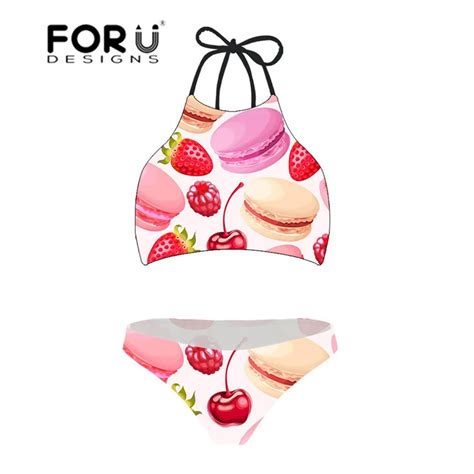 Forudesgins Swimwear Women Macaron Cherry Print Large Size Swimming Suit For Women Push Up