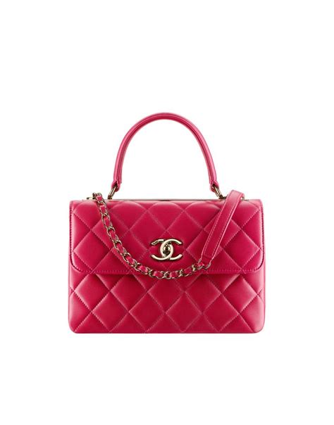 Flap Bag With Top Handle Lambskin And Gold Tone Metal Dark Pink Chanel
