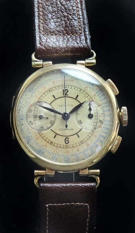 1930ties Early Zenith Sector Dial Chronograph 37mm Jumbo Oversize Gold