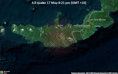 Moderate Magnitude 48 Earthquake 42 Km South Of Kimbe Papua New Guinea