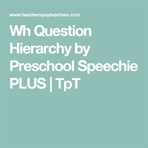 Wh Question Hierarchy By Preschool Speechie Plus Tpt Wh Questions