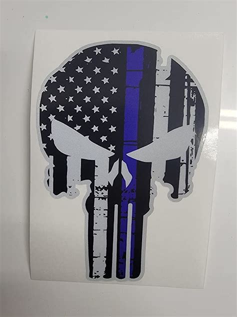 Thin Blue Line Punisher Skull American Flag Durable Sticker