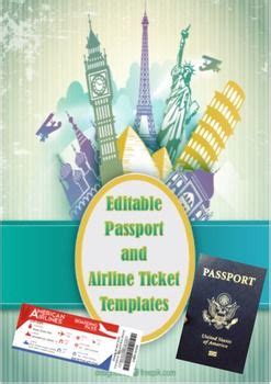 passport  airline ticket template editable classroom