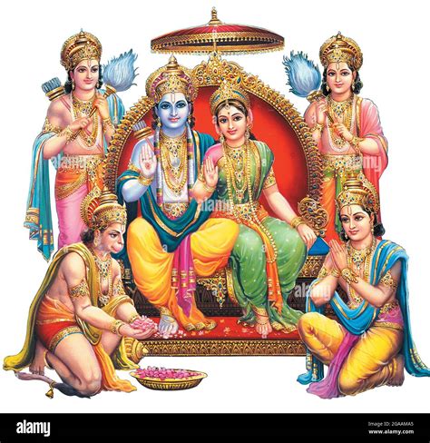 Indian God Rama With Sita And Hanuman Stock Photo Alamy