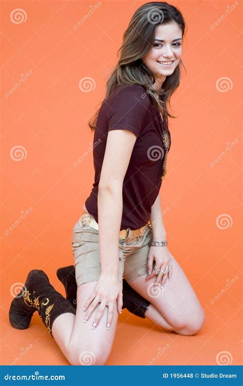 Pretty Young Girl On Her Knees Stock Photo Image Of Knee Informally
