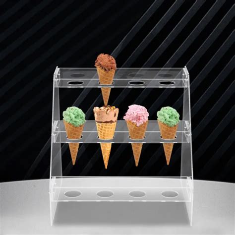 Holes Ice Cream Cone Holder Acrylic Display Rack Party Tray Transparent Stand Picclick