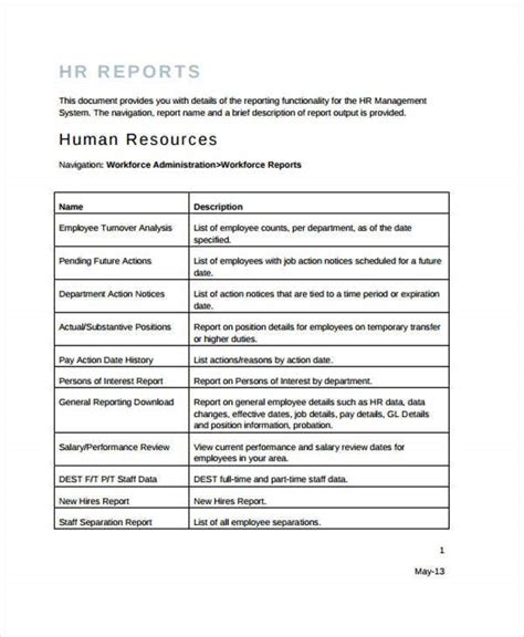 Hr Report Template Doc Tutoreorg Master Of Documents