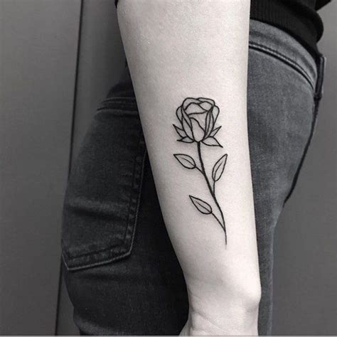 Black Outline Rose Tattoo Inked On The Right Forearm Tattoos Rose