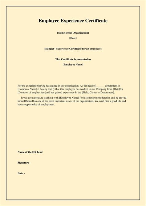 Work Experience Certificate Letter Format Sample Model in Word