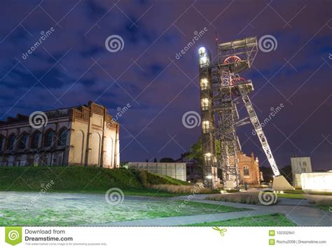 Katowice At Night Industrial Landscape The Old Mineshaft Stock Image