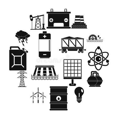 Energy Sources Items Icons Set Simple Style Stock Vector