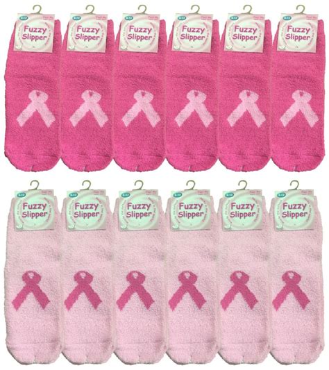 48 Units Of Winter Fuzzy Socks Pink Breast Cancer Awareness Womens