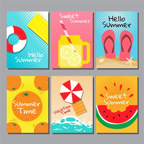 Bright Summer Theme Greeting Card Set 833400 Vector Art At Vecteezy