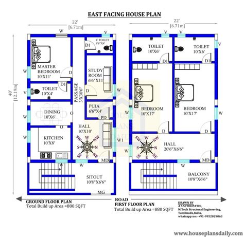 22x40 East Facing Vastu House Plan House Plans Daily Your Source