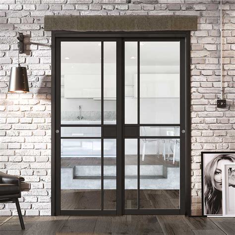 Two Sliding Doors And Frame Kit Greenwich Door Clear Glass Black