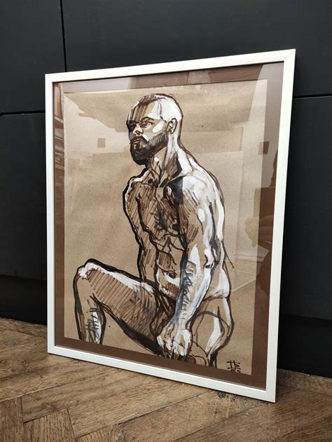 Nude Male Figure Original Sketch Drawing Nude Man Homoerotic Art Wall