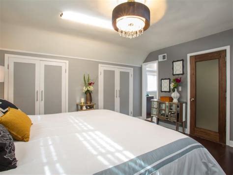 Gray Master Bedroom With Brown Chandelier Hgtv