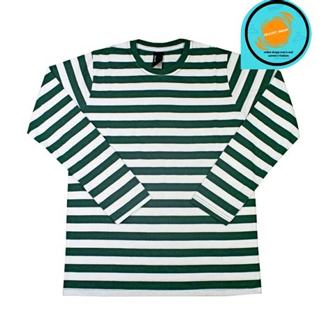 Download KAOS STRIPE PUTIH HIJAU LENGAN PANJANG MURAH PRIA DAN WANITA PREMIUM QUALITY | Shopee Indonesia