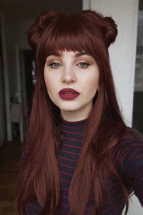 Reddish Brownginger Cute Bangs Style Synthetic Wefted Wig Haircolor