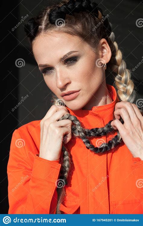 portrait of a beautiful fashionable woman with braids the subculture stock image image of