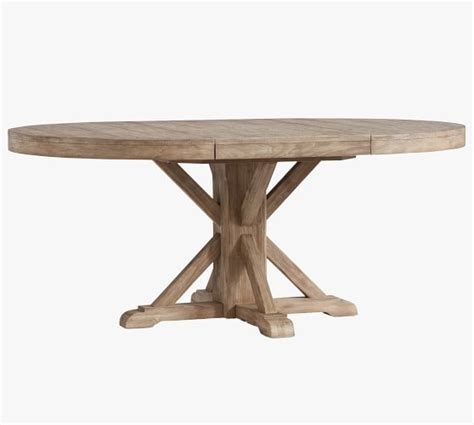 «a classic bestseller, our benchwright extending dining table is the perfect table for celebrating…» Benchwright Round Pedestal Extending Dining Table ...