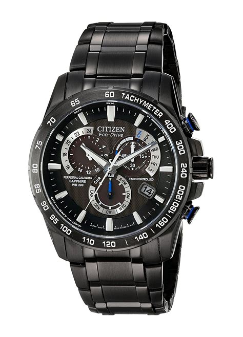 Citizen Eco-Drive Mens AT4007-54E Perpetual Chrono A-T Black Ion Plated ...
