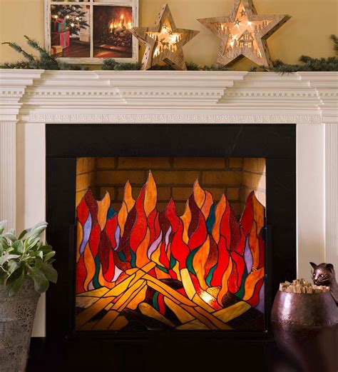 Stained Glass Roaring Fire Screen Wind And Weather