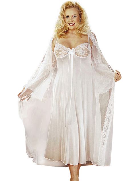 Plus Size Sexy Full Figure Long Gown Peignoir Lingerie Set Ebay
