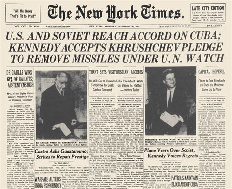 cuban missile crisis 1962 ndetail of the front page of the new york times for