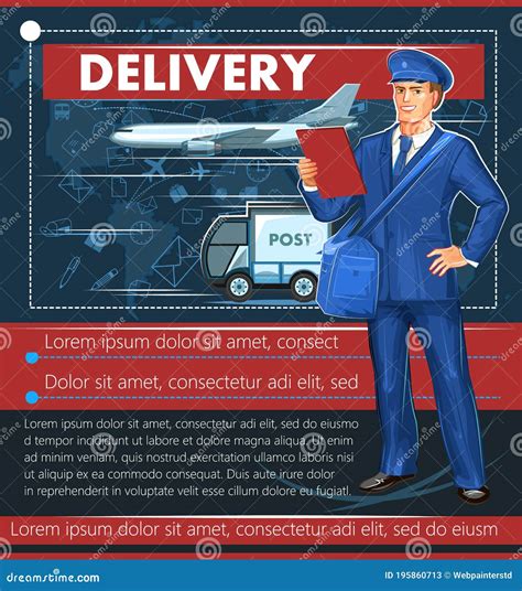 Postman In Uniform Carrying Cardboard Parcel Box African American