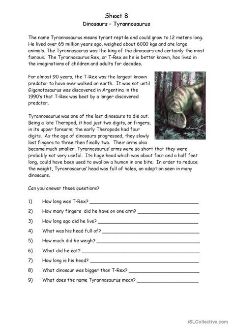 dinosaurs reading for detail dee… english esl worksheets pdf and doc
