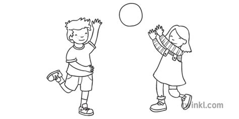 Children Playing With Ball Catch Throw Boy Girl Ks1 Black And White