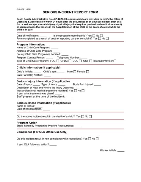 Form Ola 109 Download Printable Pdf Or Fill Online Serious Incident
